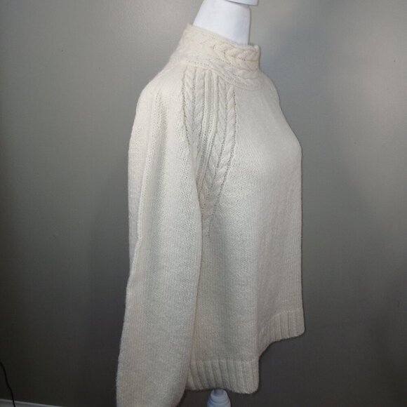 LOVE RICHE CREAM SWEATER MOCK TURTLENECK CABLE KNIT TRIM DESIGN WOMENS  LARGE - Picture 6 of 7